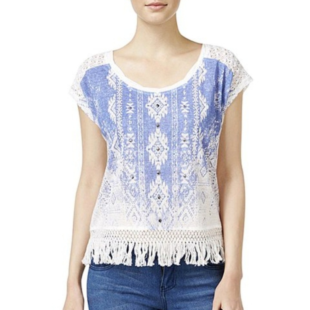 Miss Me Boho Blue Fringe Top